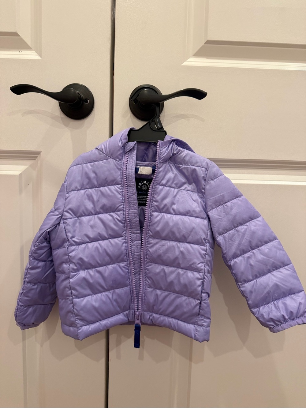 Primary Light Purple Kids Puffer Jacket with Hood. Worn twice